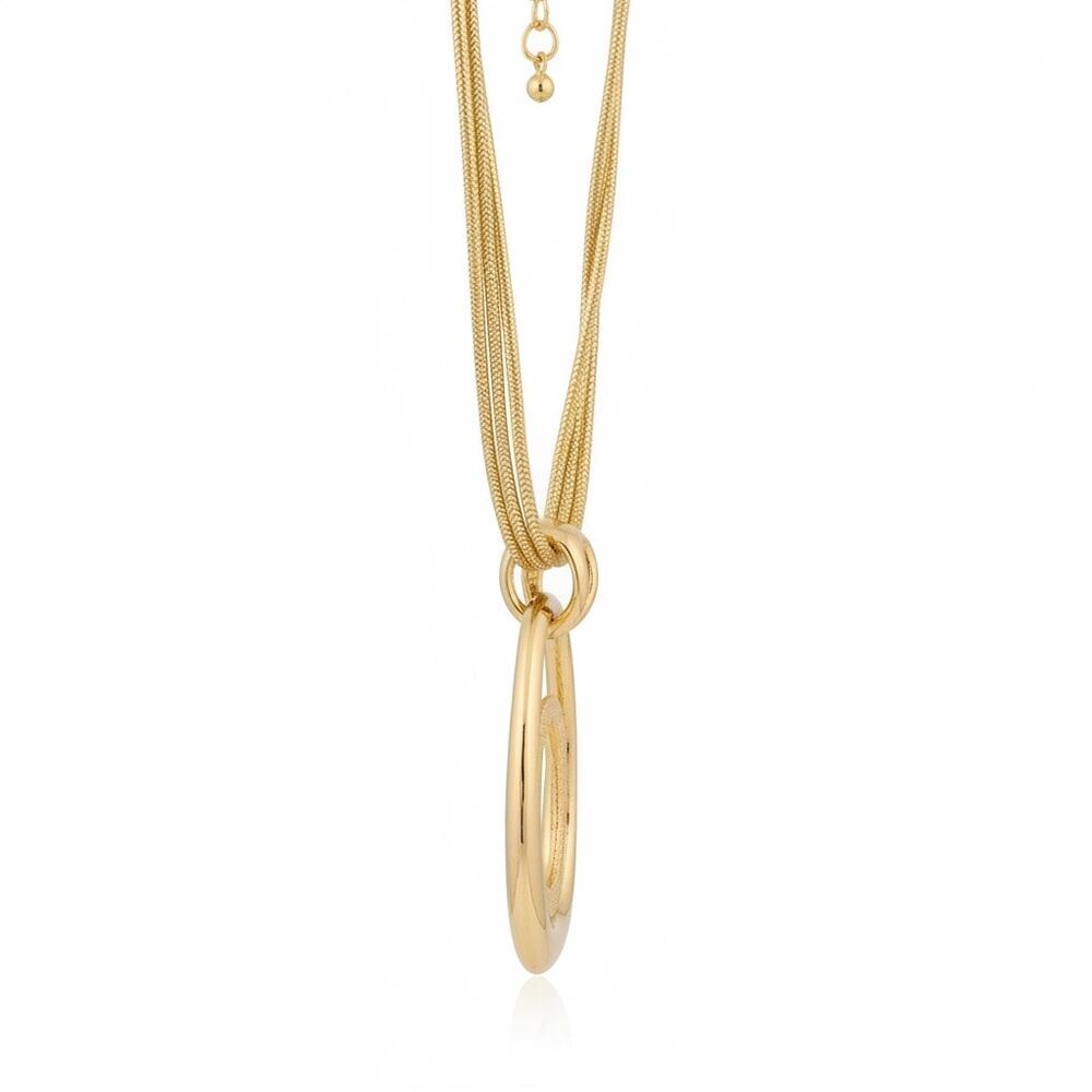 Style & Co Gold Tone Multi Strand Oval Pendant Necklace Adjustable NEW - Picture 3 of 5